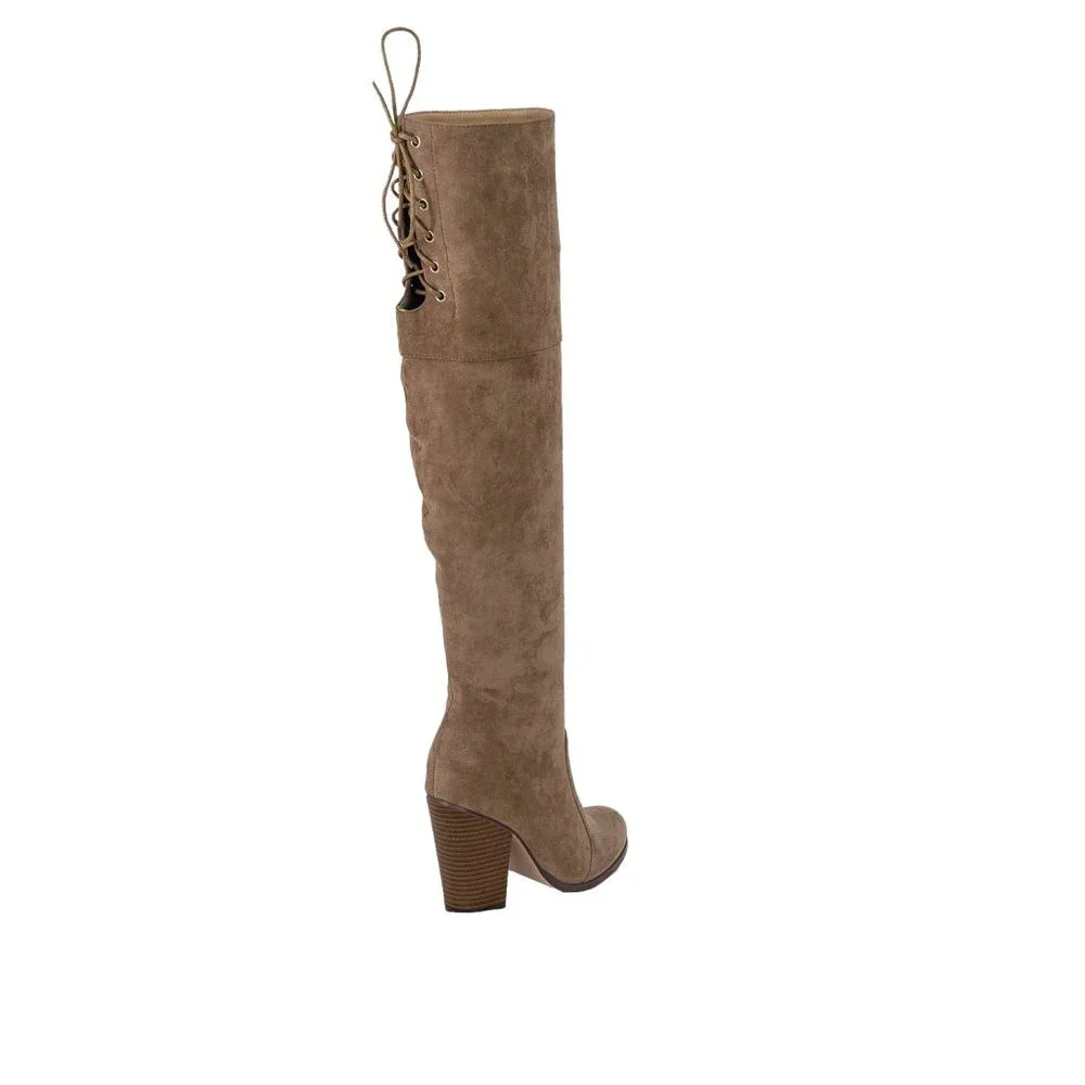 Chase & Chloe Max-2 Women's Over The Knee Thigh High Suede Chunky Heel B… - Picture 4 of 5